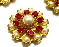 16mm Vintage brass Swarovski Flower Design in Light Siam pearl crystal Embellishment DIY Supplies wedding decorations