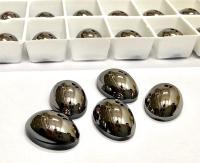 Swarovski 14x10 mm Vintage 2190 Jet Metallic Silver Unfoiled Flat Back Oval Cabochon Cabs