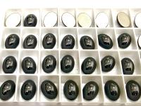 Swarovski 14x10 mm Vintage 2190 Jet Hematite Foiled Flat Back Oval Cabochon Cabs