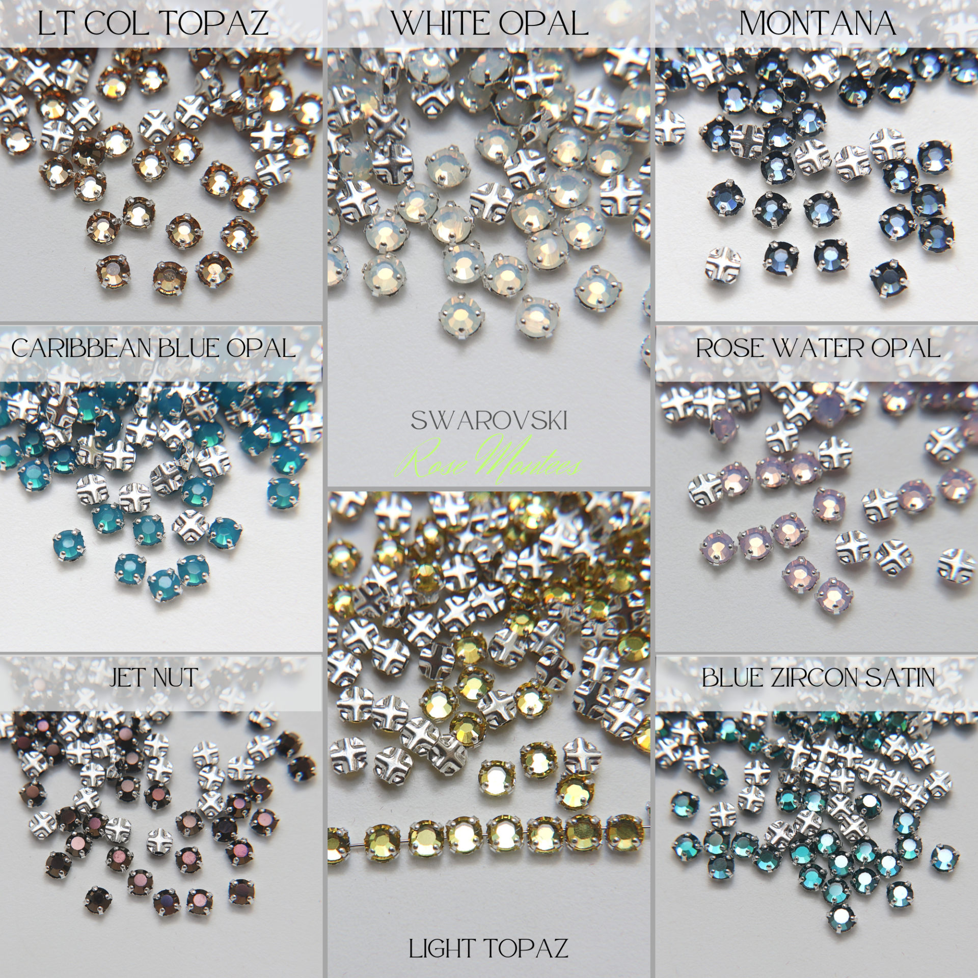 20ss Clear Flatback Swarovski Rose Montees, 5mm Silver Plated Mounted Rose Montees in colors sewon embroidery materials tailoring wedding