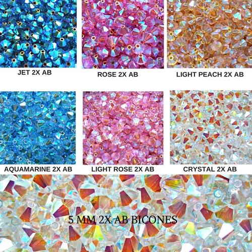 Swarovski (5mm) AB 2X FC Bicones rainbow beads 3600 Pieces jewelry making, couture embellishments