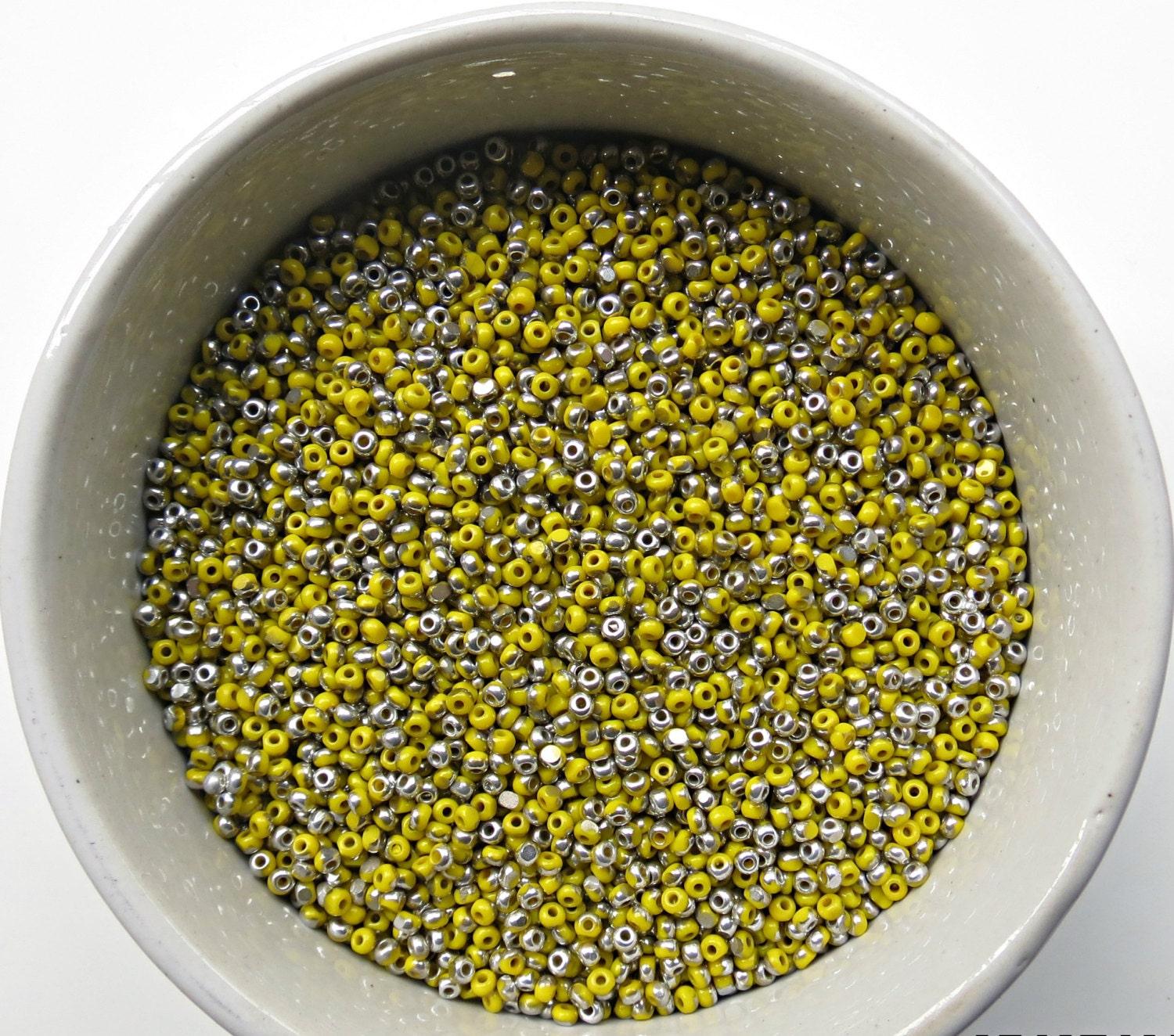 13/0 Charlotte Cut Beads Patina Opaque Yellow Silver 5/10/20/50/250/500 Grams glass beads, jewelry supply, findings, craft supply, premium