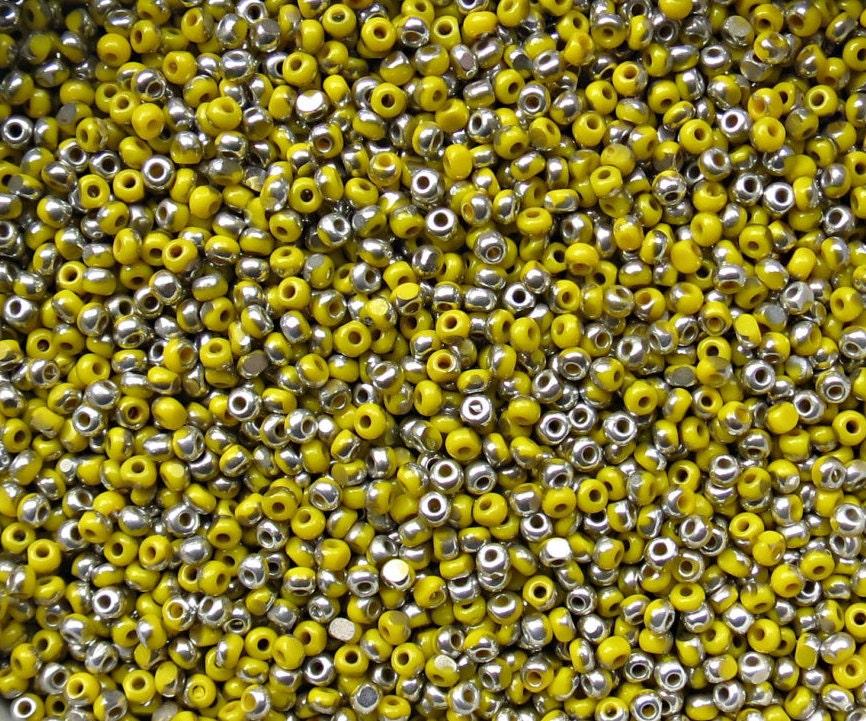 13/0 Charlotte Cut Beads Patina Opaque Yellow Silver 5/10/20/50/250/500 Grams glass beads, jewelry supply, findings, craft supply, premium