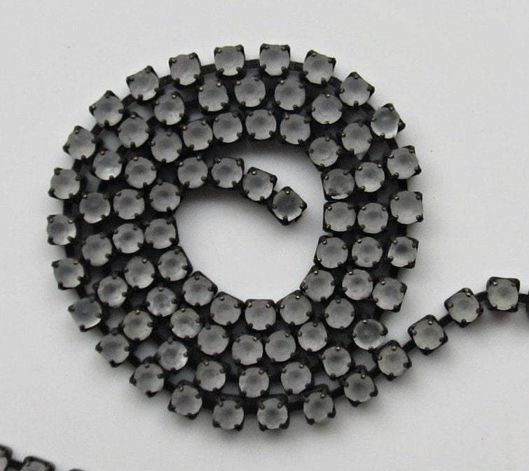 6 SS Rhinestone Chain Vintage Glass Crystal Frosted Antique Black Plated 2mm 1/2/5/15 Meters embroidery materials, craft vintage findings