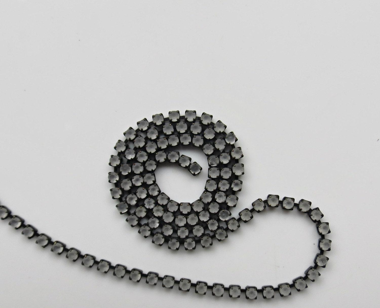 6 SS Rhinestone Chain Vintage Glass Crystal Frosted Antique Black Plated 2mm 1/2/5/15 Meters embroidery materials, craft vintage findings