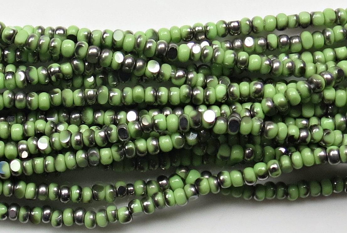 11/0 Charlotte Cut Beads Patina Opaque Light Green Gun Metal 10/20/50/250/500 Grams rare vinatge beads, shaded beads, two tone rare beads