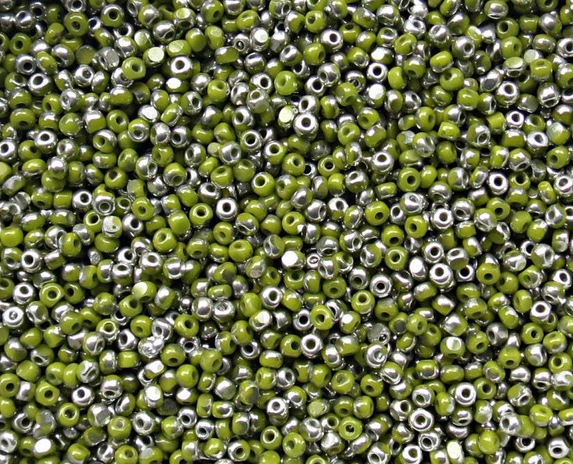 11/0 Charlotte true Cut Beads Patina Opaque Olivine Silver 10/20/50/250/500 Grams loose beads, embroidery materials, vintage findings