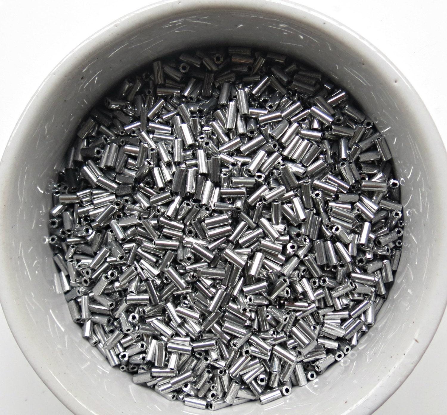 Size 2 (2x4mm) Bugle Beads 10/20/50 Grams Metallic Aluminum Silver Preciosa Ornella loose tube beads, embroidery materials, craft supply