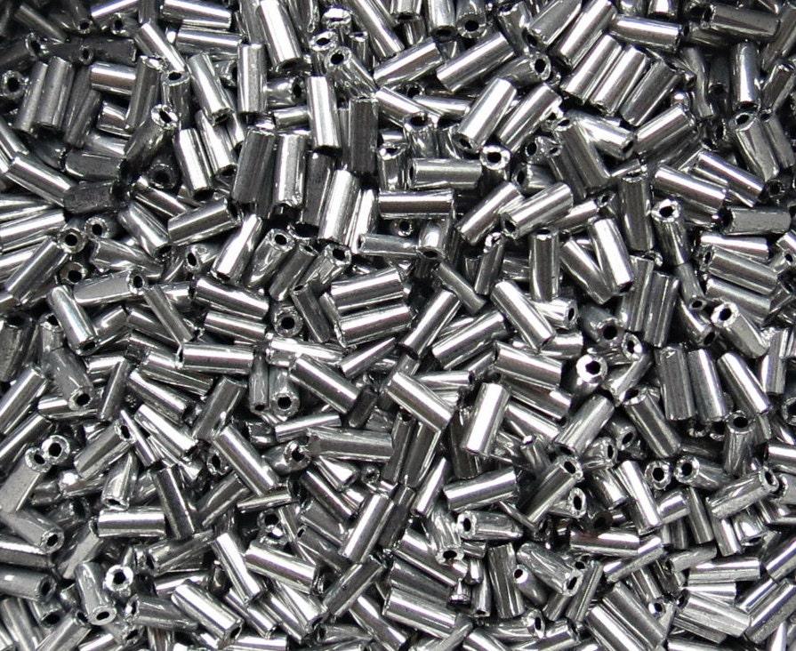 Size 2 (2x4mm) Bugle Beads 10/20/50 Grams Metallic Aluminum Silver Preciosa Ornella loose tube beads, embroidery materials, craft supply