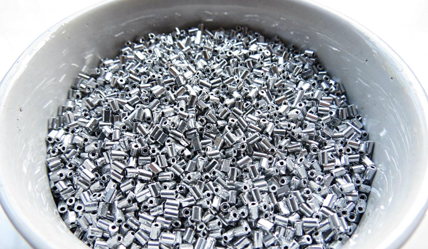 True Cuts Size 1 (2x2mm) Bugle Beads 5/10/20/50/250/500 Grams Metallic Aluminum Silver Preciosa Ornella loose tube beads, embroidery