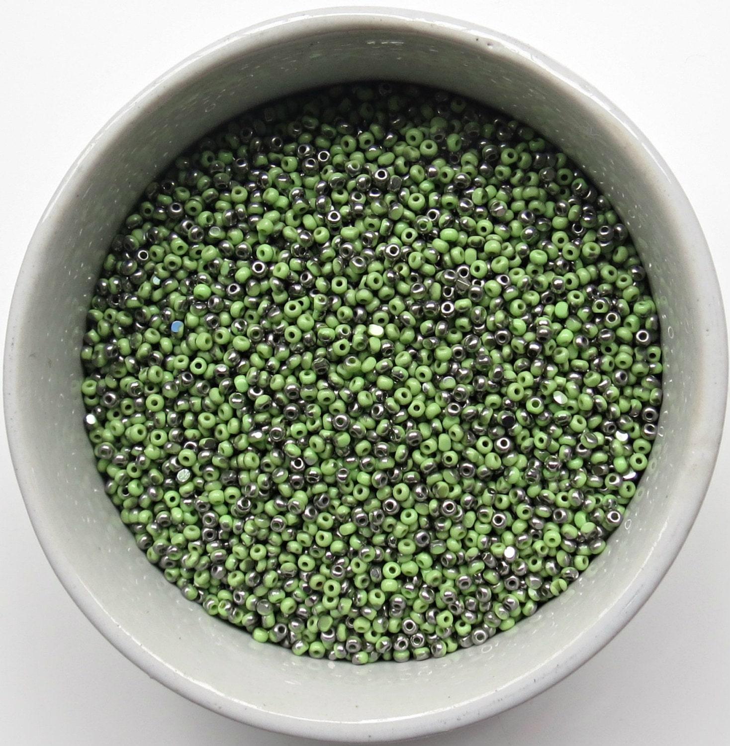 11/0 Charlotte Cut Beads Patina Opaque Light Green Gun Metal 10/20/50/250/500 Grams rare vinatge beads, shaded beads, two tone rare beads