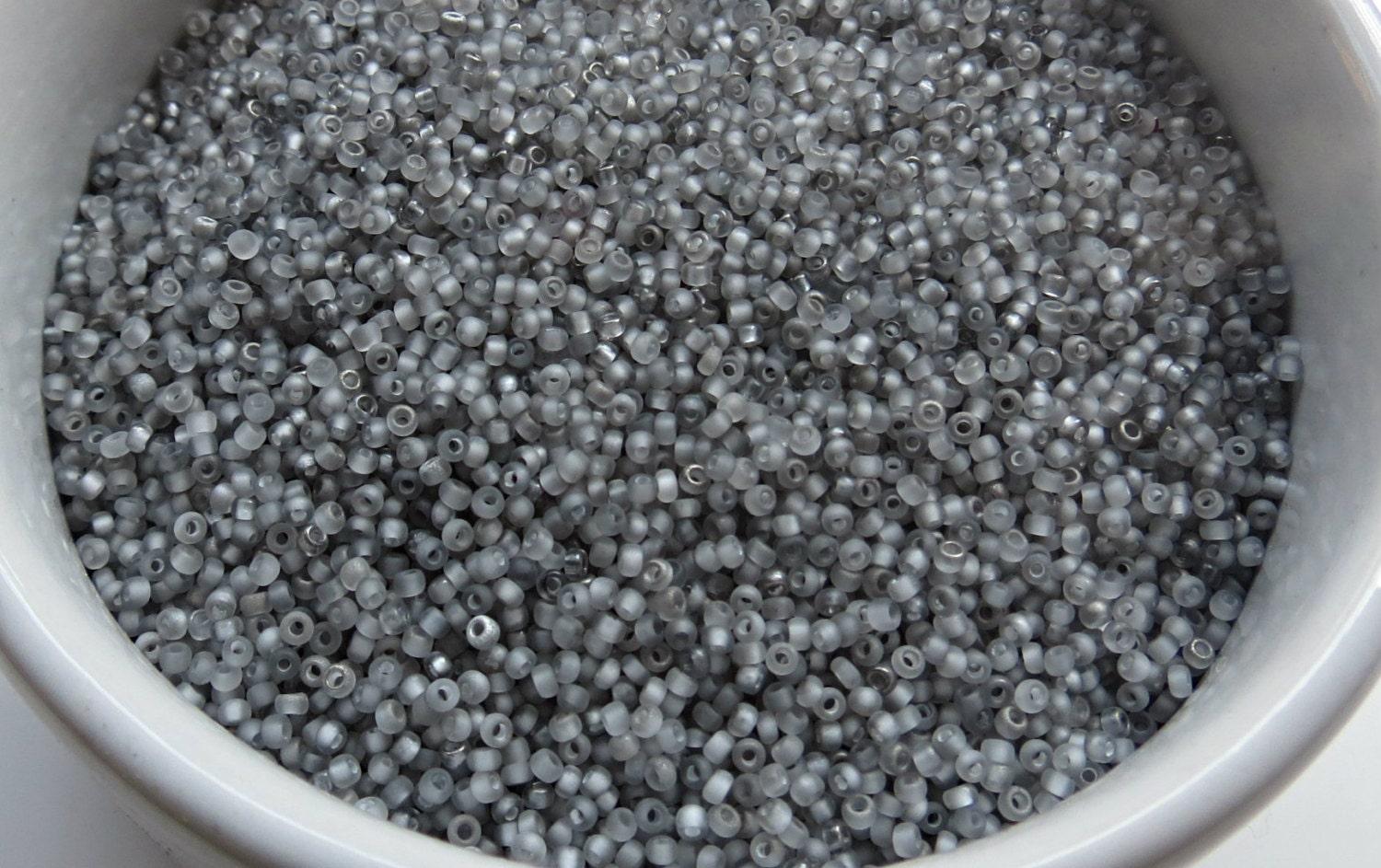 13/0 Seed Beads Crystal Frosted Gunmetal 1.6 MM 20/50/100/200/500 Grams glass beads, jewelry supply, vintage findings, craft supply