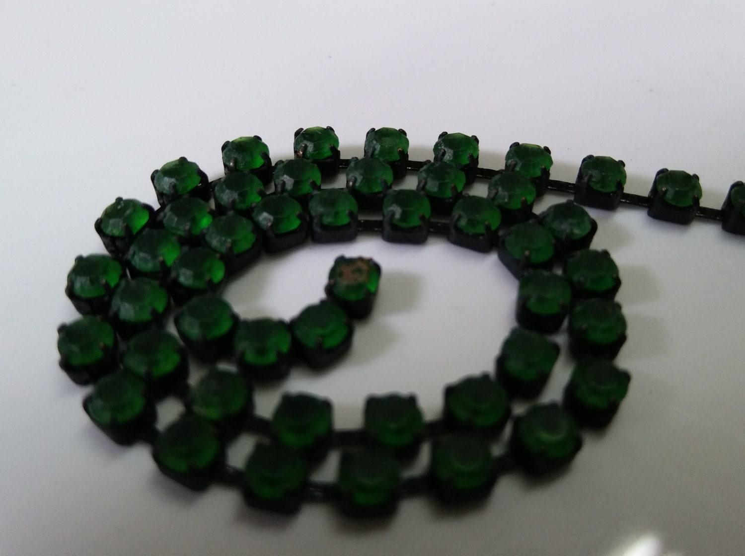 12 SS Rhinestone Chain Vintage Glass Frosted Emerald Plated 3mm 1/2/5/15 Meters vintage findings, jewelry making, craft supplies, embroidery