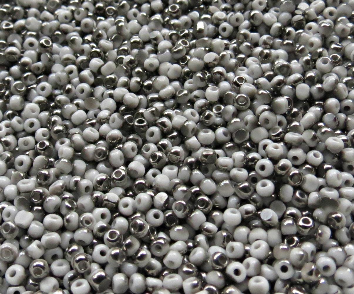 8/0 Charlotte Cut Beads Patina Opaque Chalk White Gunmetal 10/20/50/250/500 Grams glass beads, jewelry supply, vintage findings craft supply