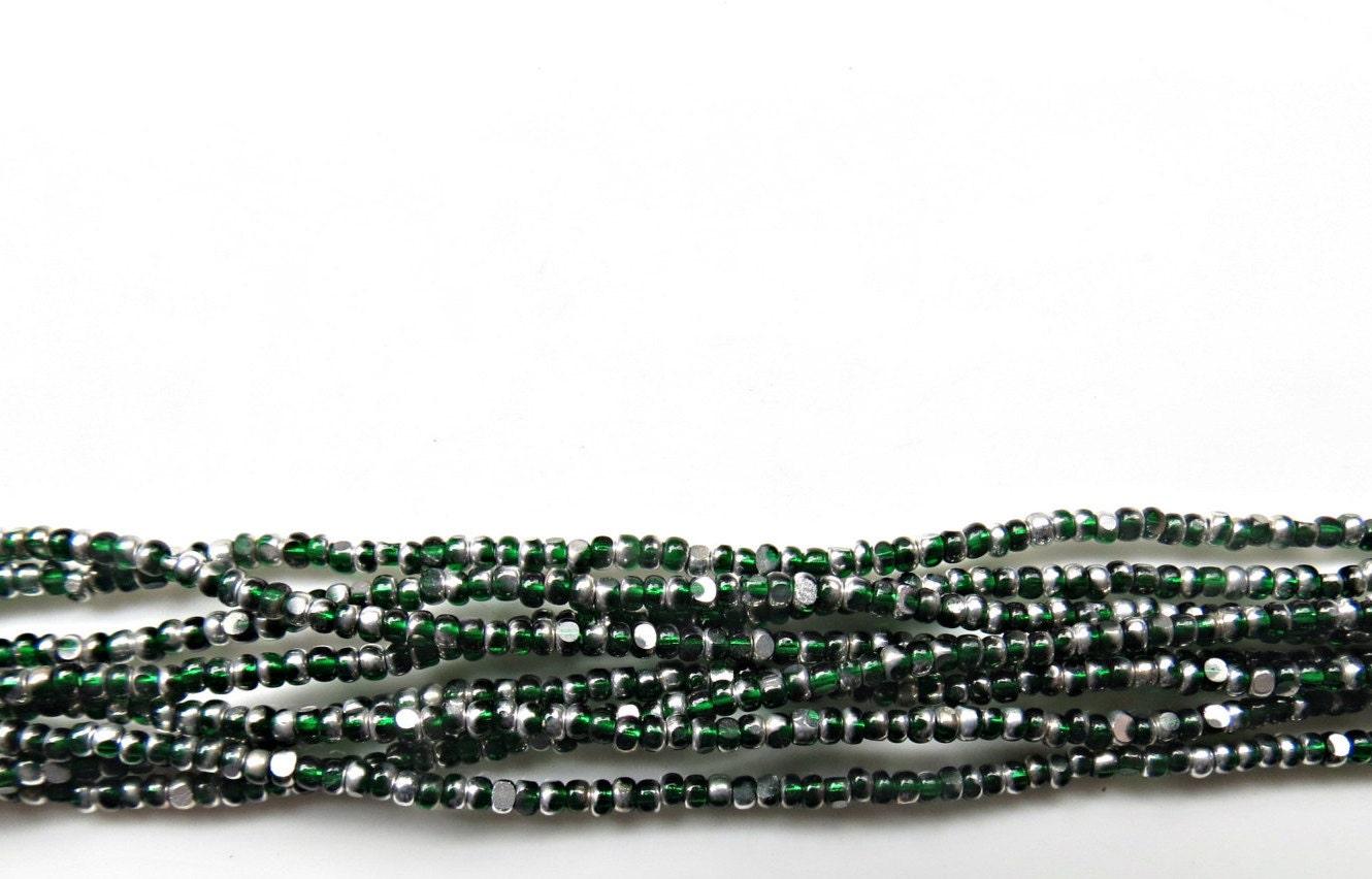 13/0 Charlotte Cut Beads Patina Transparent Emerald Silver 5/10/20/50/250/500 Grams glass beads, jewelry supply, findings, craft supply