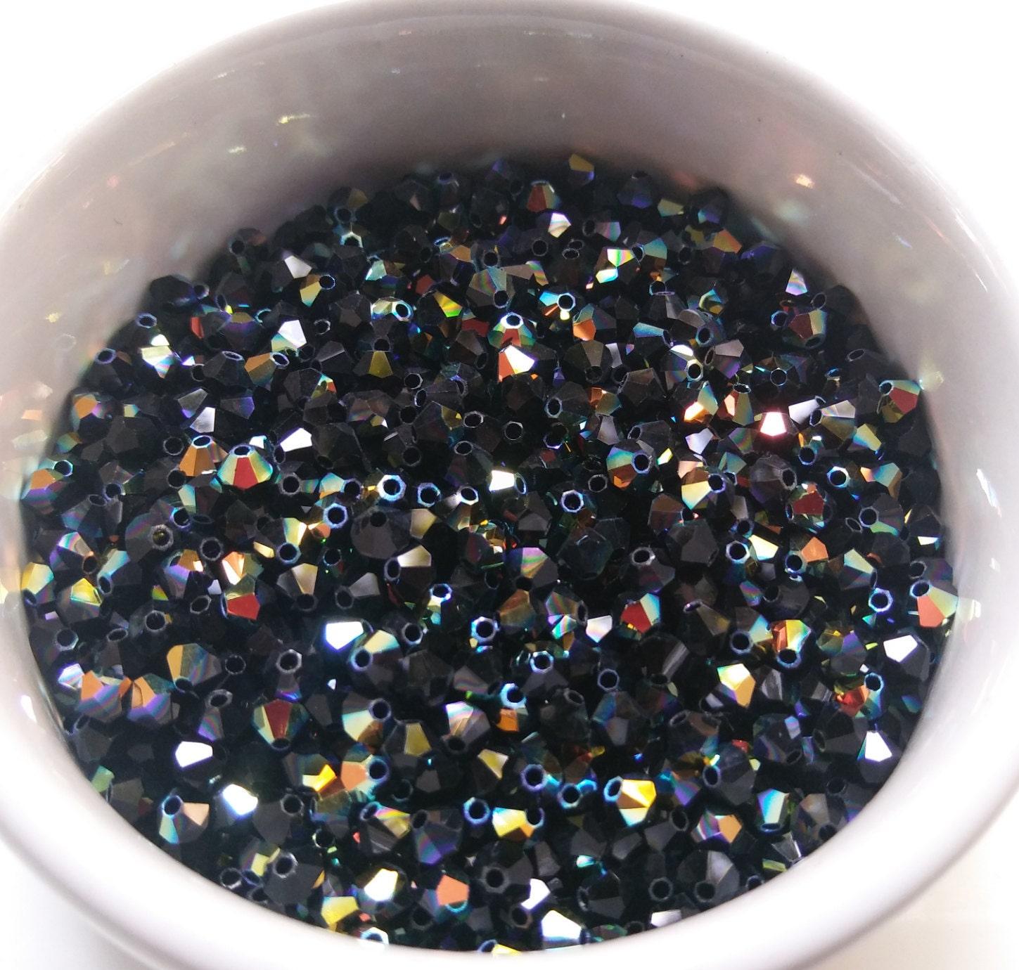 Swarovski (4mm) Jet AB Bicones beads 36/72/144/432/720 Pieces, black rainbow, embroidery materials, couture making, bijoux rare findings