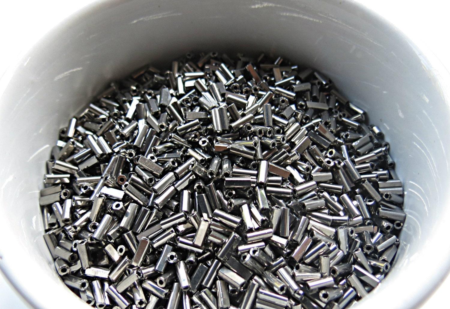 True Cuts Size 2 (2x4mm) Bugle Beads 5/10/20/50/250/500 Grams Metallic Gunmetal Preciosa Ornella loose tube beads, embroidery materials