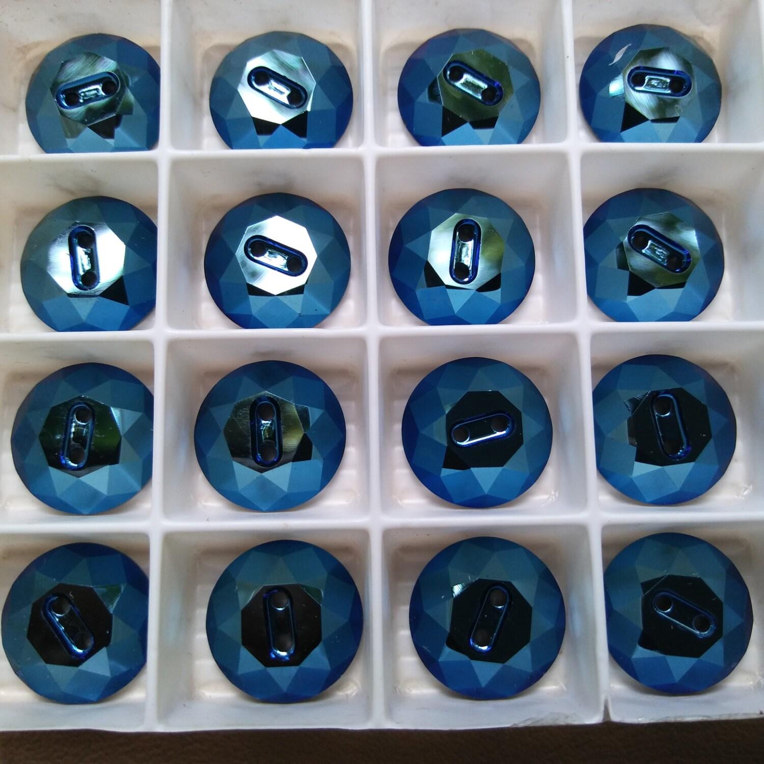 16 mm Vintage Swarovski Metallic Blue / Light Topaz Button 2 hole 3/6 pieces Article 3014