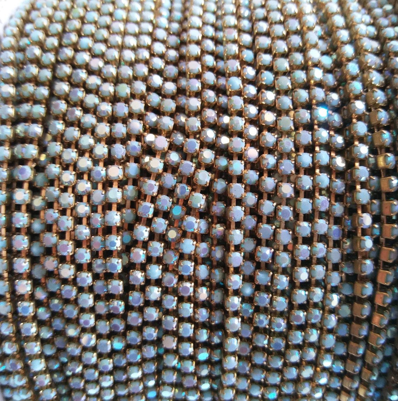 6SS Rhinestone Chain Vintage Glass Turquoise Aurore Boreale 2mm 1/2/5/15 Meters embroidery materials, craft vintage findings, embellishments