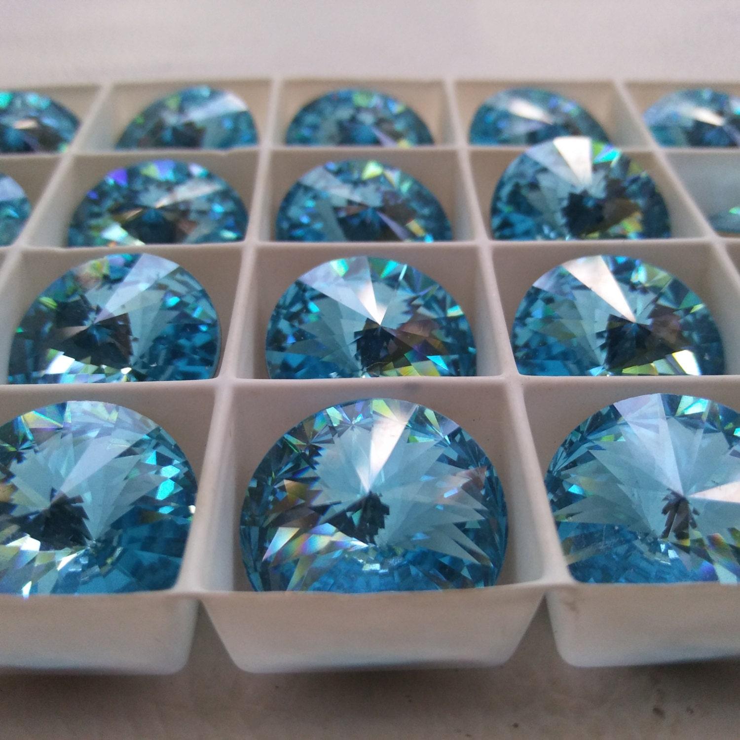 18mm Swarovski 1122 Rivoli AQUAMARINE Foiled 2/6 pieces (202) jewelry making stones
