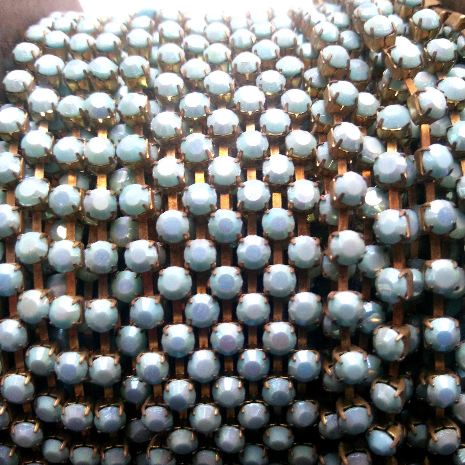 16 SS Rhinestone Chain Vintage Opaque Turquoise Aurore Boreale 4mm 1/2/5/15 Meters jewelry making, embroidery materials, vintage findings