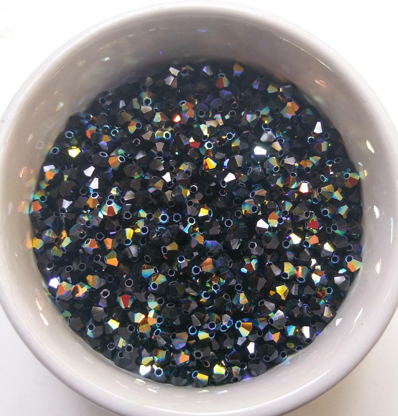 Swarovski (4mm) Jet AB Bicones beads 36/72/144/432/720 Pieces, black rainbow, embroidery materials, couture making, bijoux rare findings