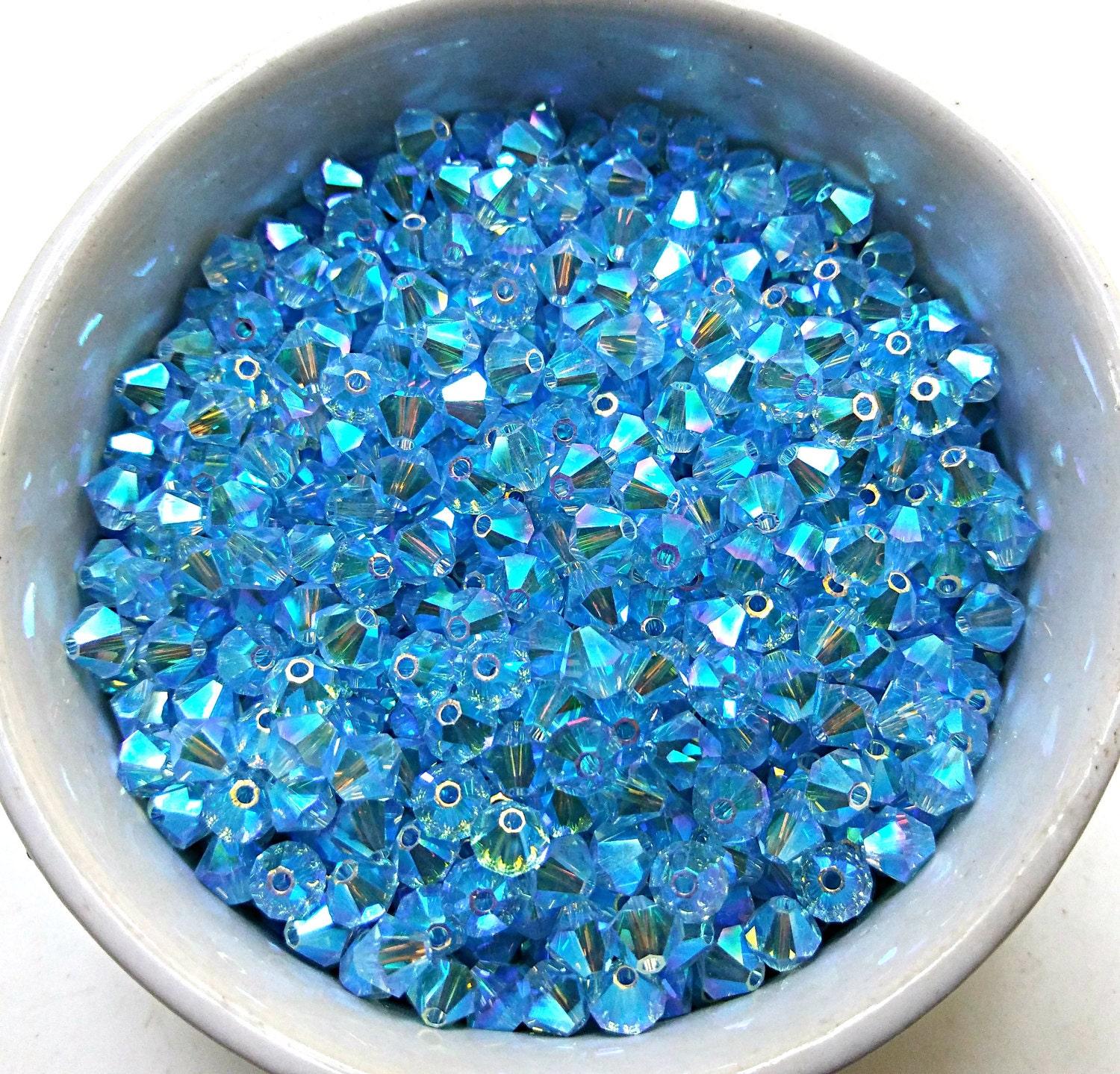 5mm Aquamarine 2X Aurore Boreale Swarovski Bicone 12/36/72/144/432/720 Pieces (202) rainbow beads, jewelry making, couture embellishments