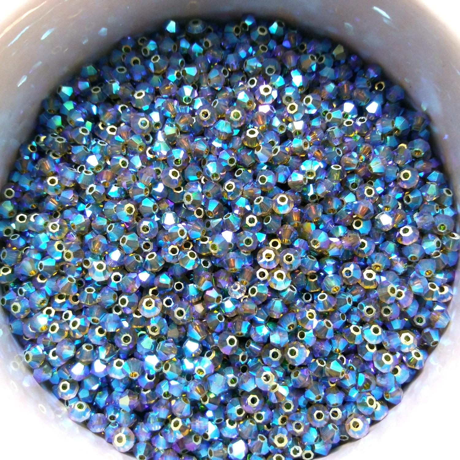 Swarovski (3/4mm) Olivine AB 2X FC Bicones 36/72/144/432/720 Pieces (228 AB) rainbow beads, jewelry making, couture embellishments