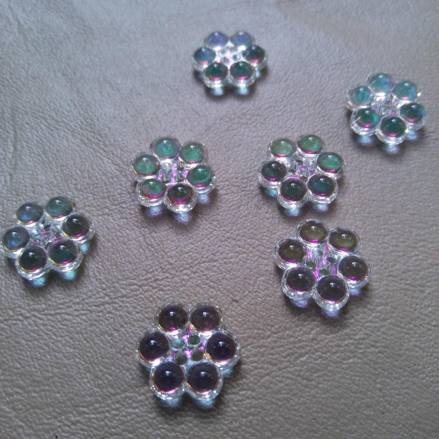 12/17 mm Vintage Swarovski Rare Aurore Boreale Flower Button 2 hole 6/12 Pieces
