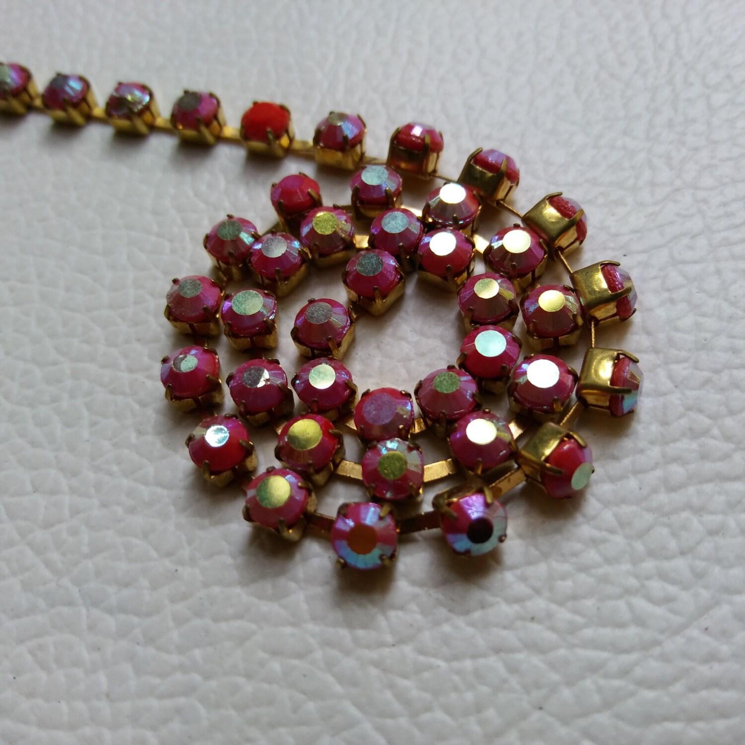 16 SS Rhinestone Chain Vintage Coral Red AB 4mm 1/2/5/15 Meters vintage strass chains, craft supplies, premium findings, doll making