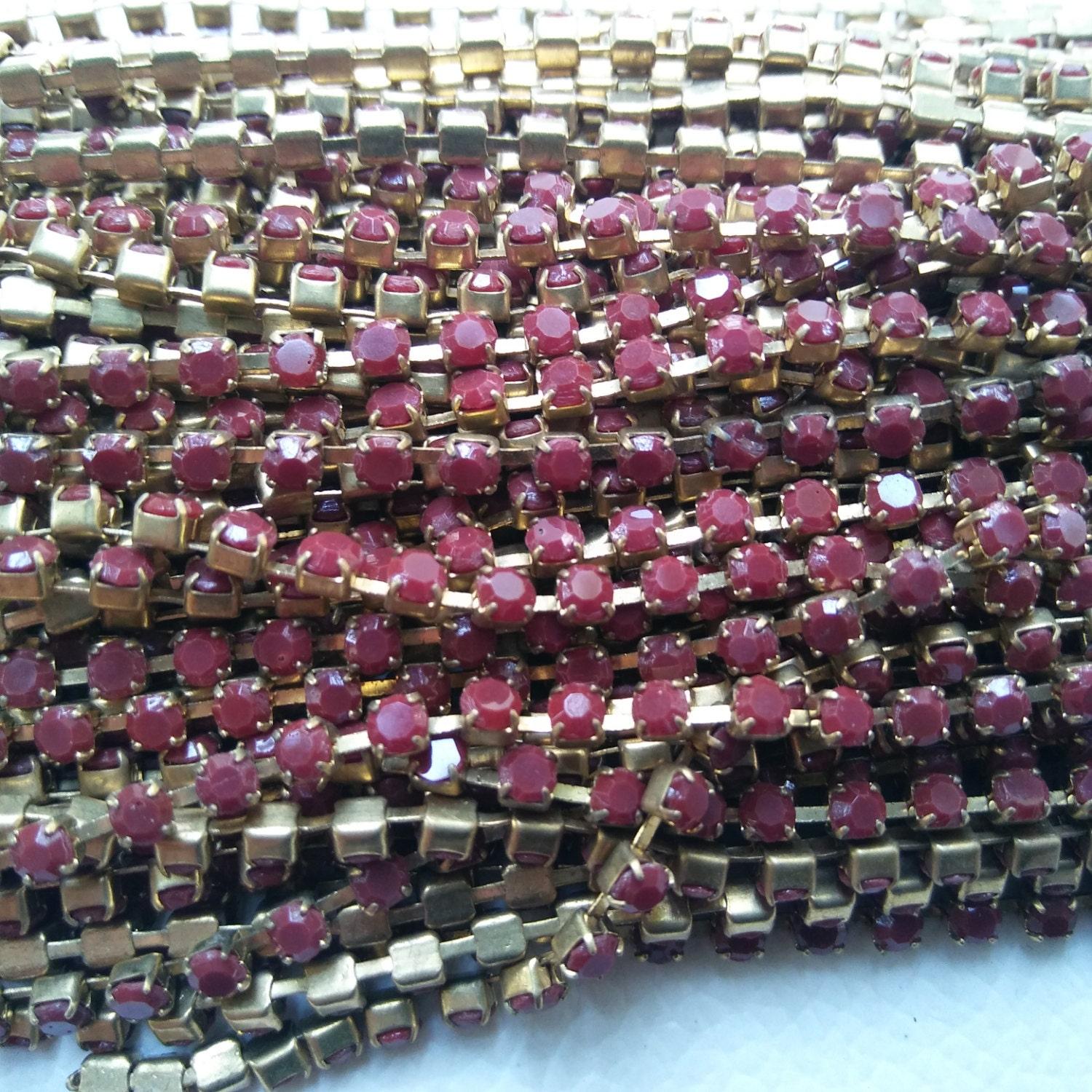12 SS Rhinestone Chain Vintage Glass Pressed Chatons Opaque Chocolate Reddish Brown 3mm 1/2/5/15 Meters vintage supply, brouch making