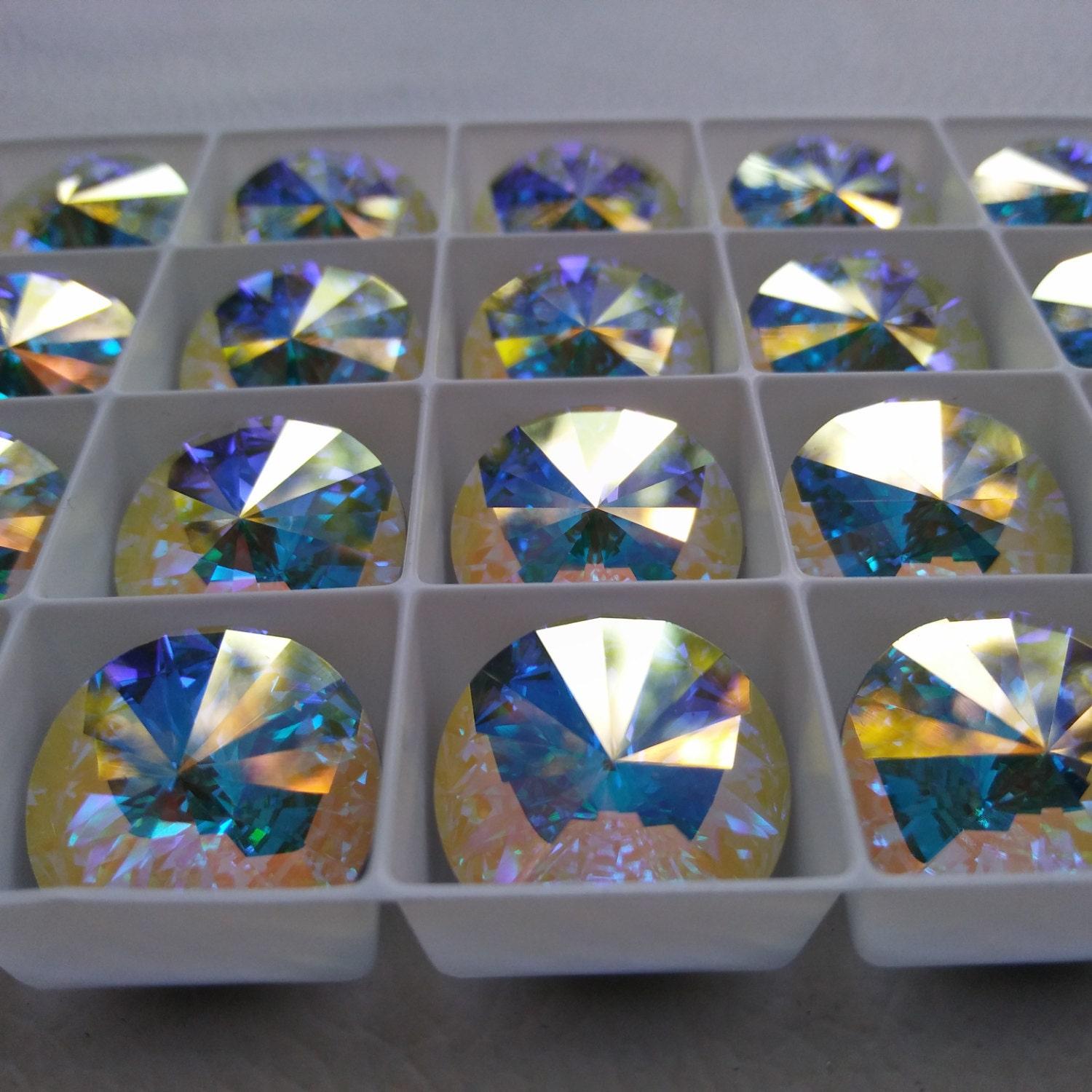 16mm Swarovski 1122 Rivoli CRYSTAL Aurore Boreale Foiled ring stone jewelry making strass findings