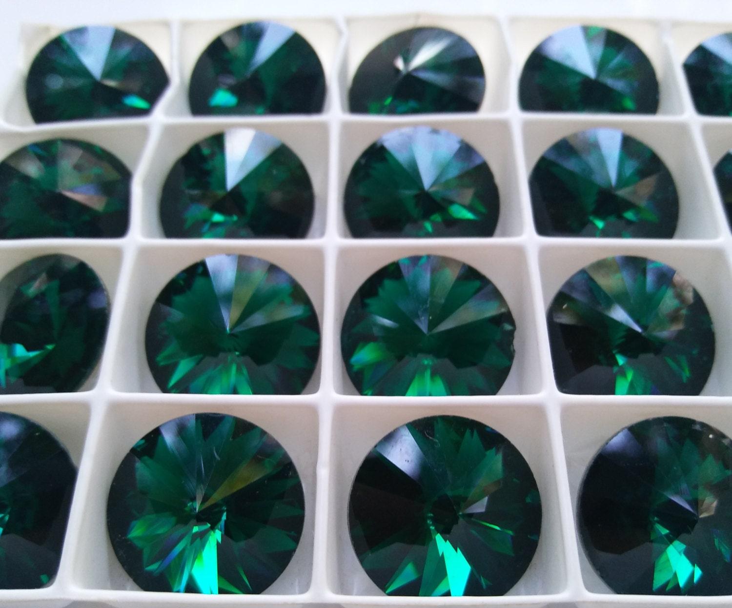 18mm Swarovski 1122 Rivoli EMERALD Foiled (205) jewelry making stones