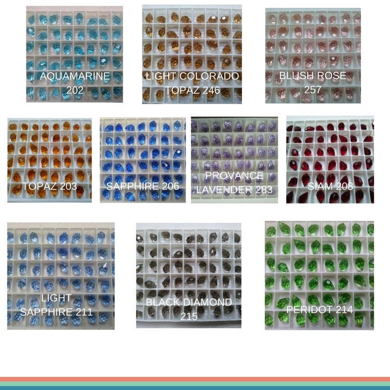 Vintage Swarovski Drop 10X6 mm Pendants, Fancy Crystal drops 6 Pieces