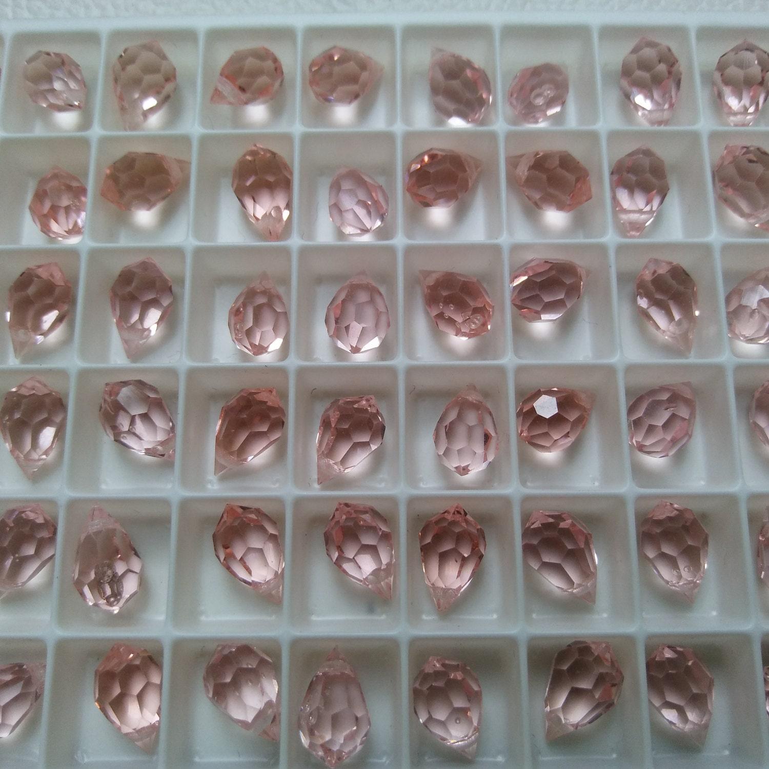 Vintage Swarovski Drop 10X6 mm Pendants, Fancy Crystal drops 6 Pieces