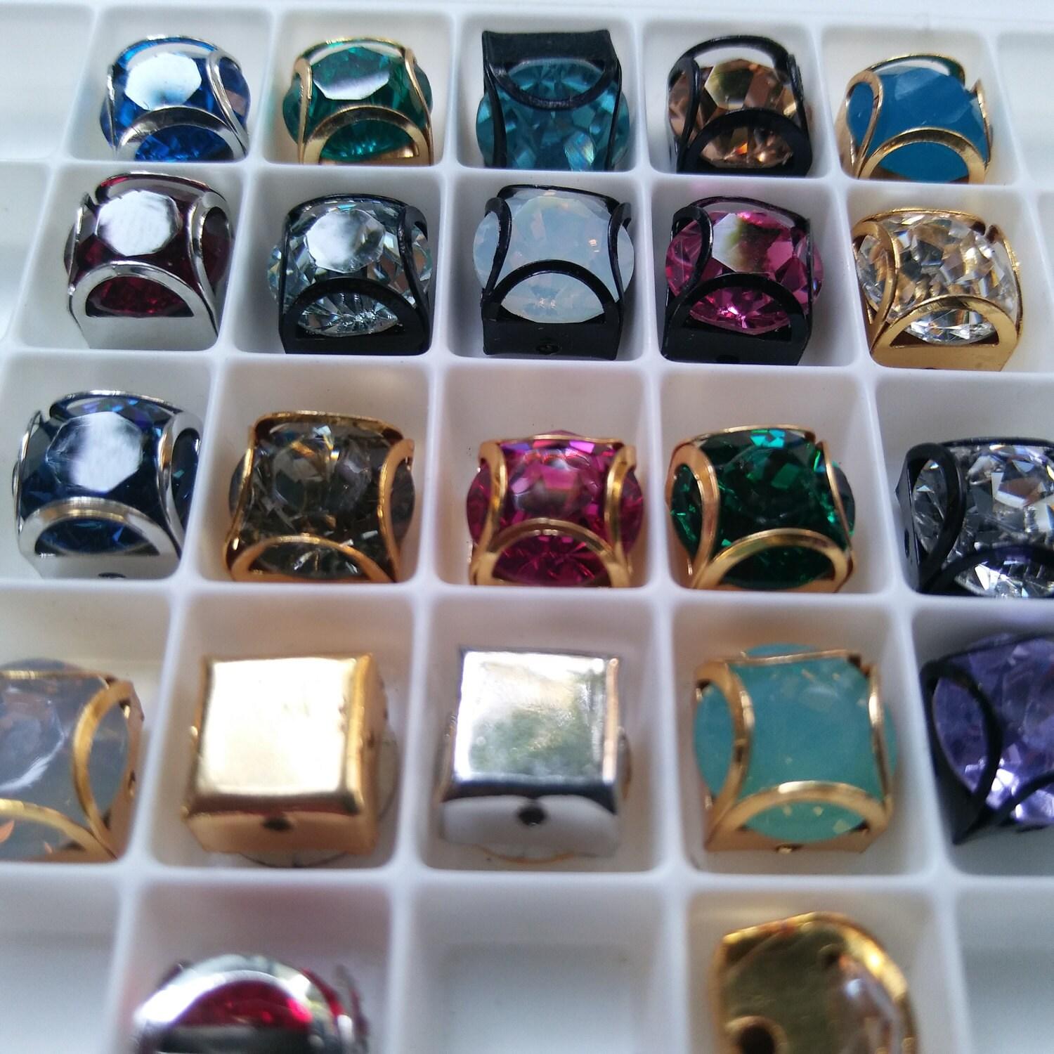 Swarovski 39ss Vintage Clips Sewon (31 Crystal Colors) 4 Hole Sliders 6/12/24/100 Pieces, Silver/Gold/Black Fittings PREMIUM Materials