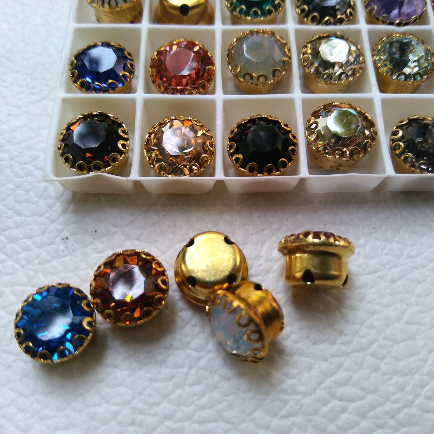 Swarovski 39ss Vintage Clips Sewon 27 Crystal Colors 4 Hole Sliders 6/12/24/100 Pieces BRASS SETTINGS embroidery materials craft vintage