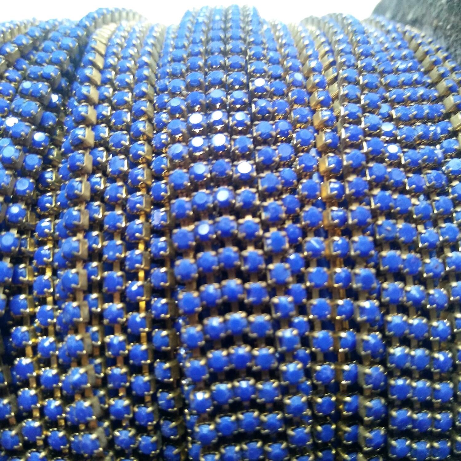 6 SS Rhinestone Chain Vintage Glass Pressed Chatons Opaque Royal Blue 2mm 1/2/5/15 Meters vintage findings, strass chains, craft supplies