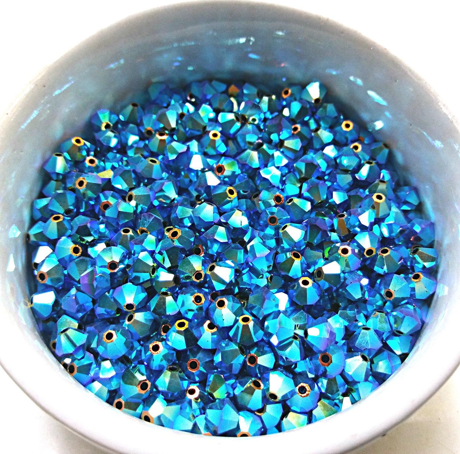 3/4mm Jet 2X Aurore Boreale Swarovski Bicone Beads 36/72/144/432/720 Pieces (280) rainbow beads, jewelry making, couture embellishment