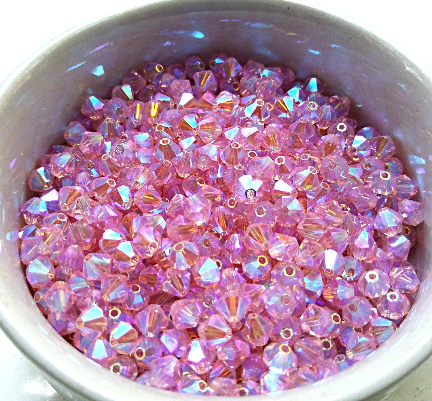5mm Light Rose 2X Aurore Boreale Swarovski Bicone rainbow beads 12/36/72/144/432/720 Pieces (223) pink embellishments, embroidery materials