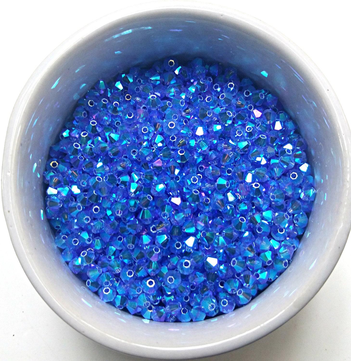 Swarovski (3/4mm) Sapphire AB 2X FC Bicones Rainbow Beads 36/72/144/432/720 Pieces, rainbow beads, jewelry making, couture embellishments