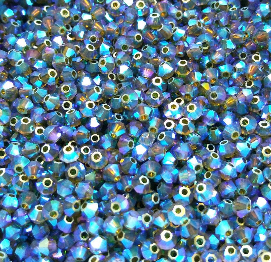 Swarovski (3/4mm) Olivine AB 2X FC Bicones 36/72/144/432/720 Pieces (228 AB) rainbow beads, jewelry making, couture embellishments