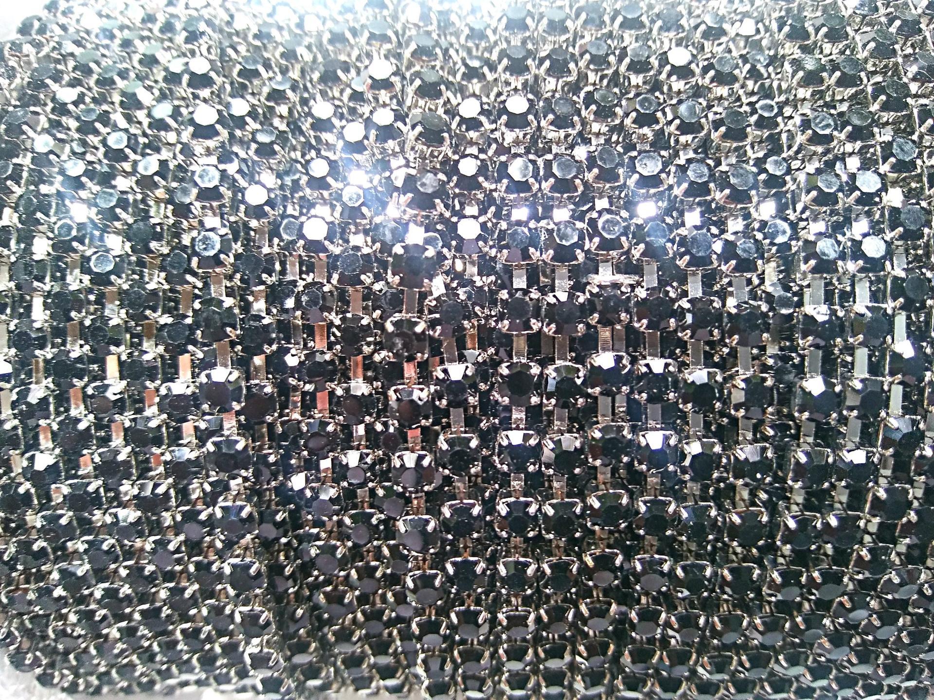 12 SS Rhinestone Chain Vintage Glass in Jet Silver Plated / Vintage Black 3mm 1/2/5/15 Meters
