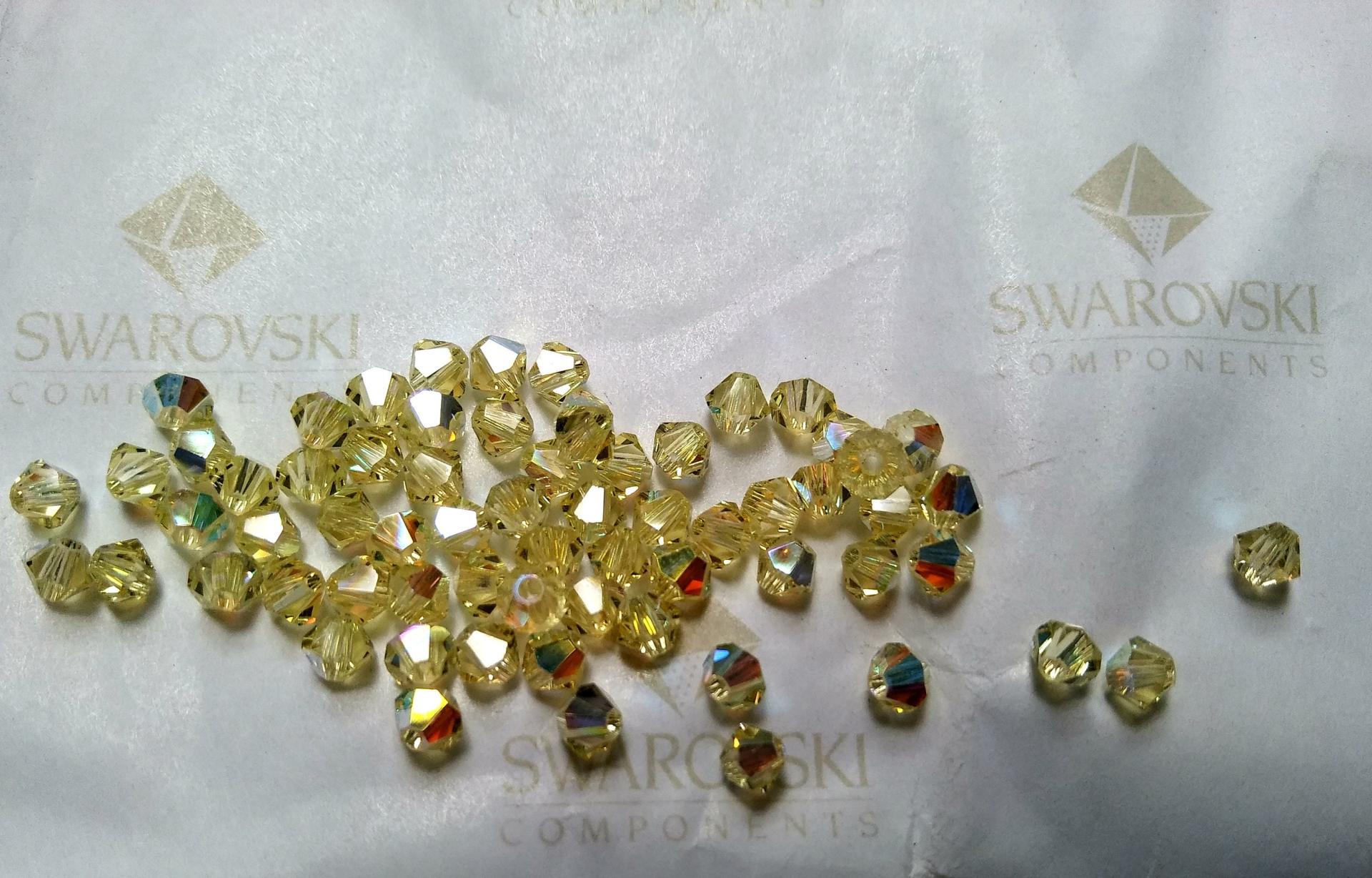 Swarovski (4mm) Jonquil AB Bicones 36/72/144/432/7200 Pieces rainbow beads, jewelry making, couture embellishments, embroidery materials