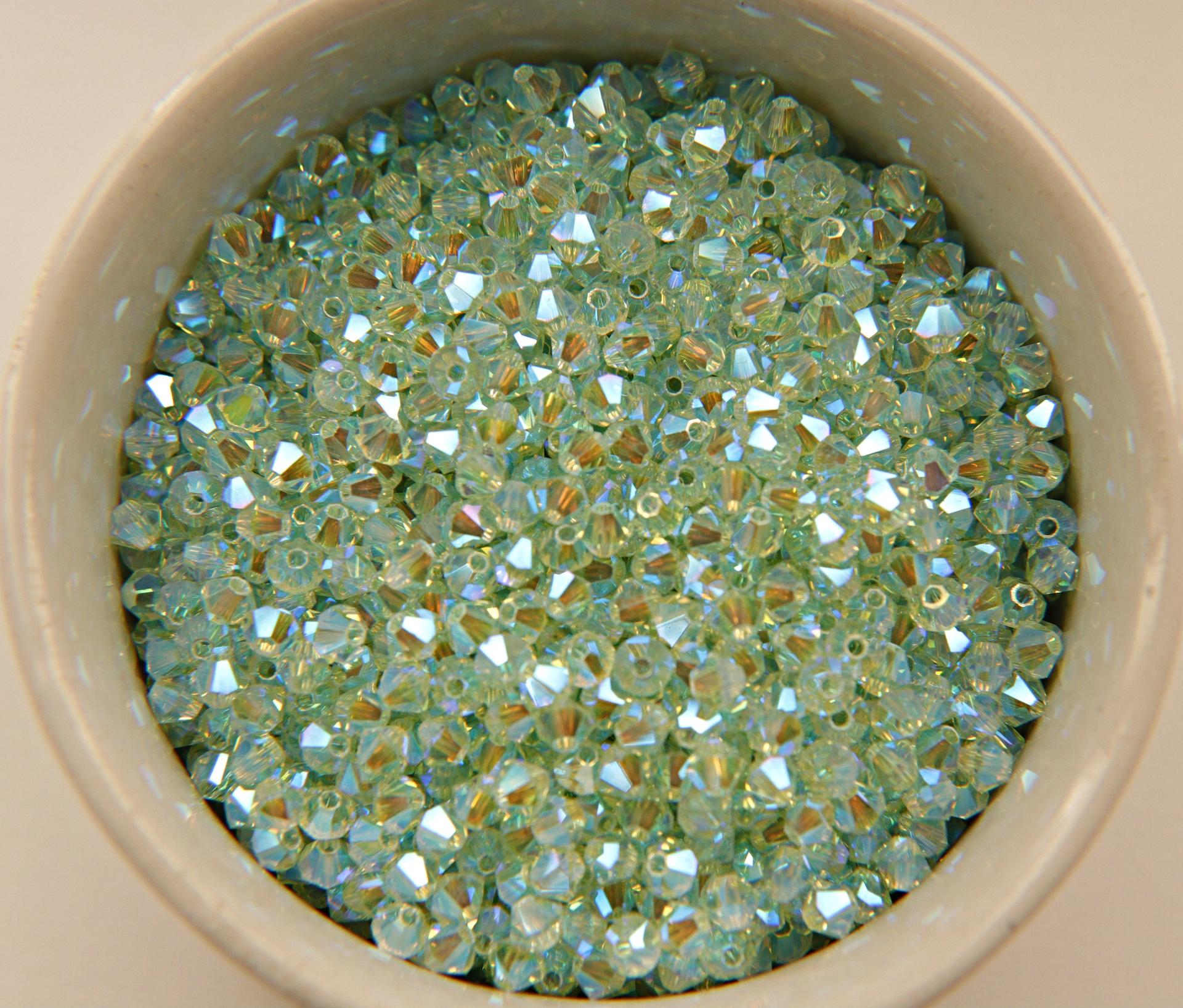 4mm Swarovski Chrysolite AB 2X FC Bicones Rainbow Crystal Beads 36/72/144/432/720 Pieces jewelry making, embroidery couture materials