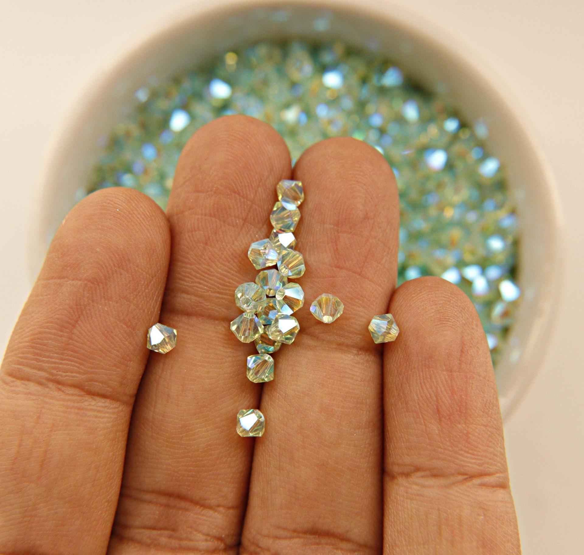 4mm Swarovski Chrysolite AB 2X FC Bicones Rainbow Crystal Beads 36/72/144/432/720 Pieces jewelry making, embroidery couture materials