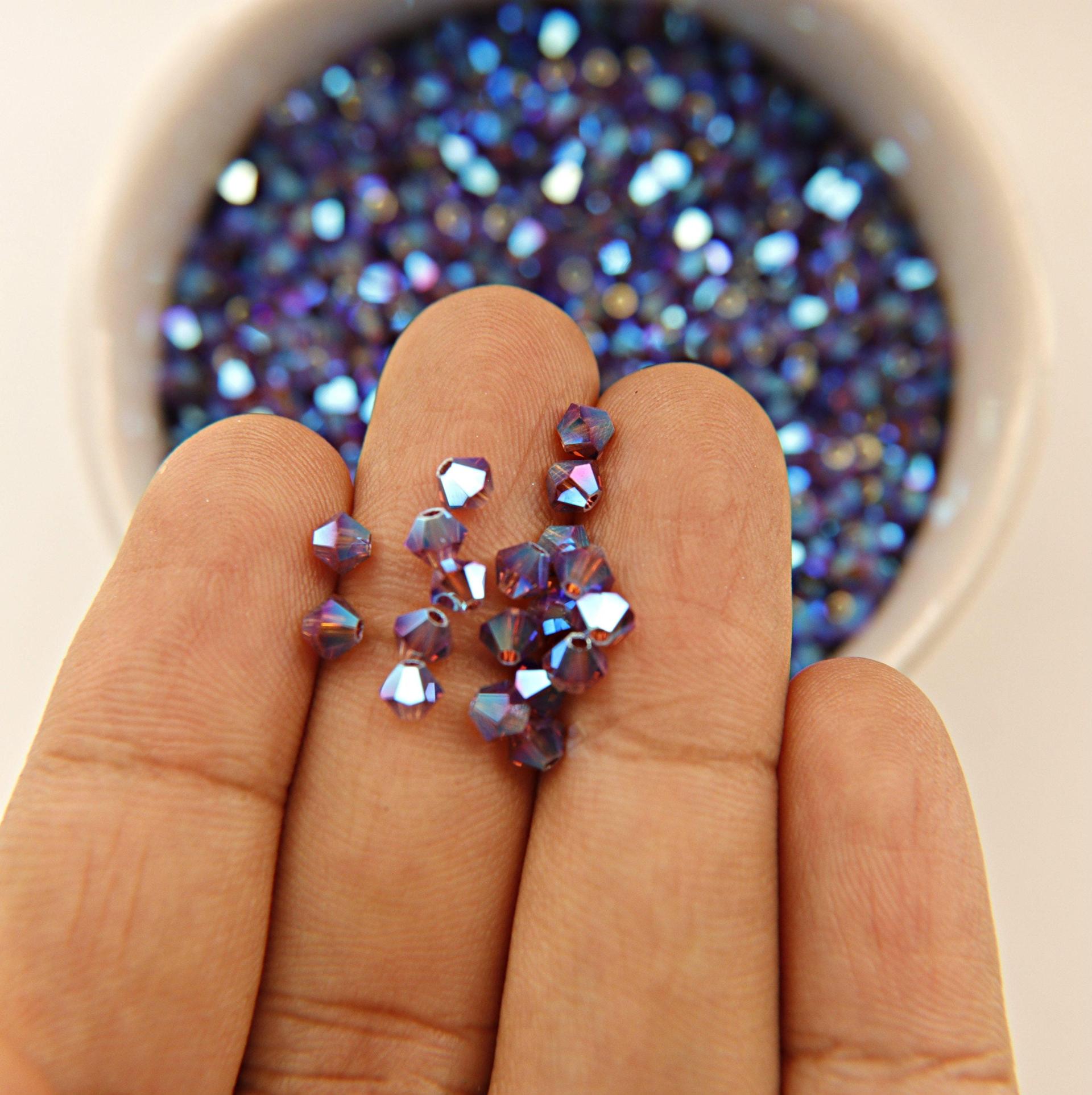 Swarovski (3/4mm) Amethyst AB 2X FC Bicones Rainbow Beads 36/72/144/432/720 Pieces rainbow beads, jewelry making, couture embellishments
