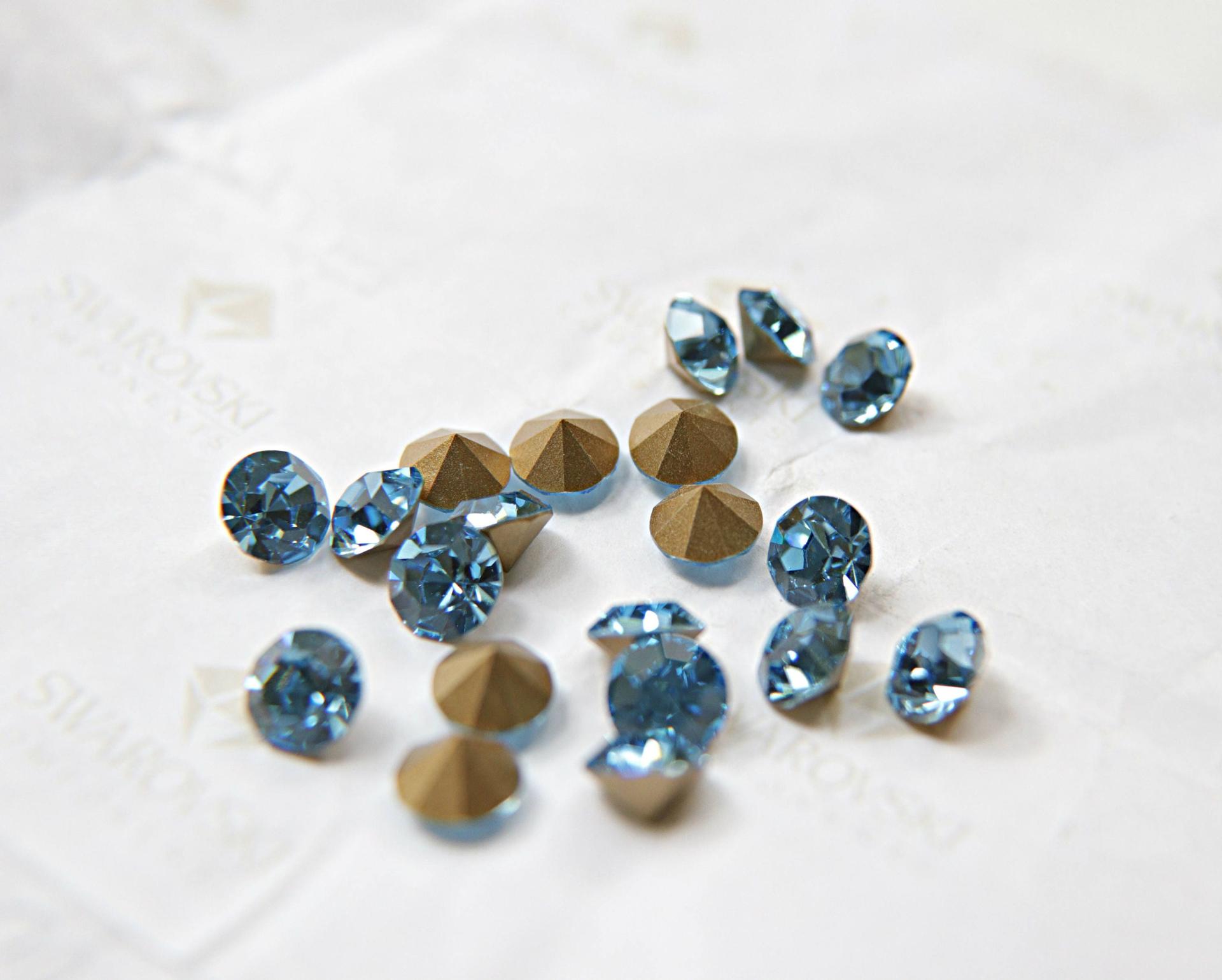 Swarovski 24ss/28ss/38ss Chaton Round Aquamarine (202) 6/12/24/100/300/500 Pieces