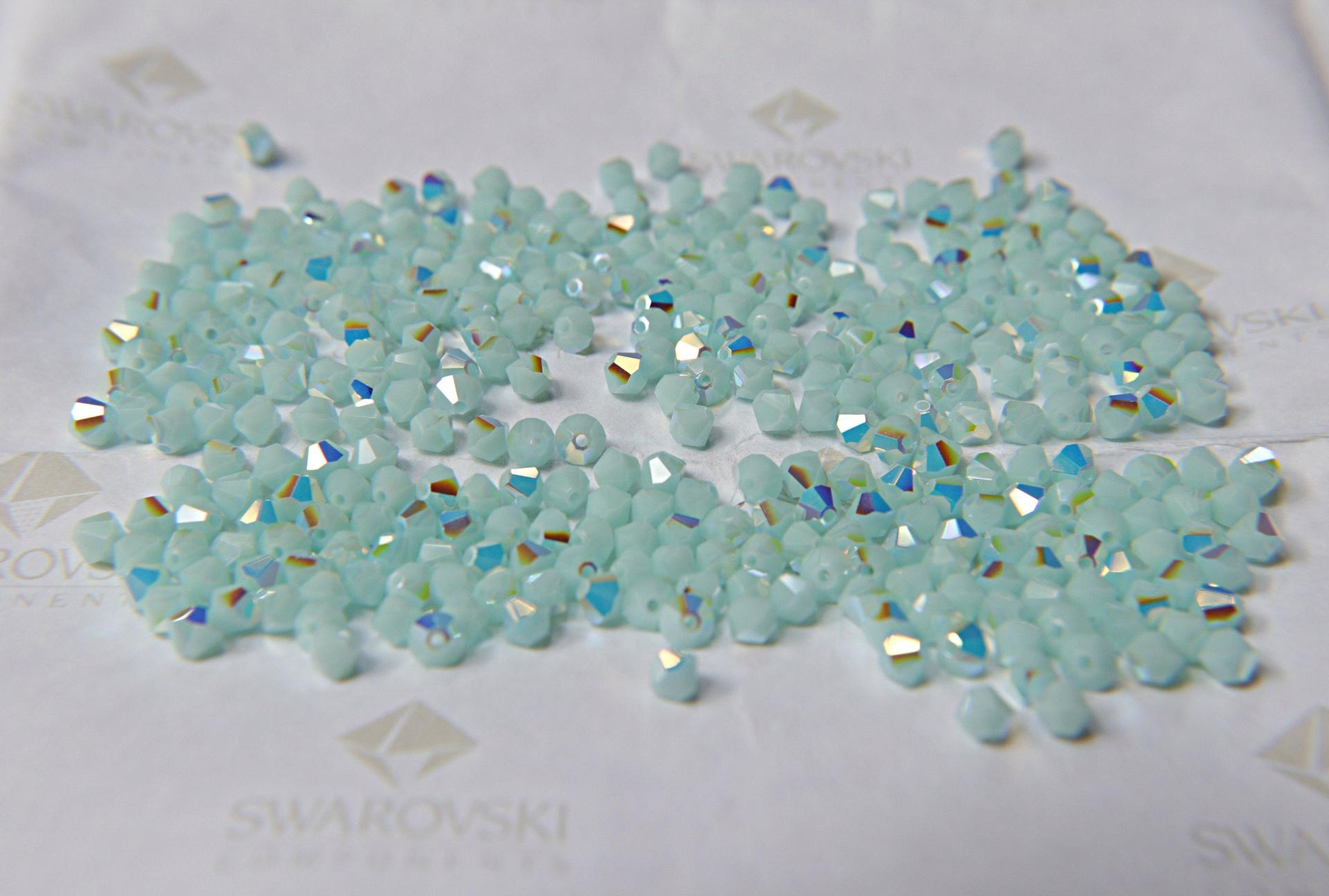 4mm Mint Alabaster Aurore Boreale Swarovski Bicone Cuts 36/72/144/432/720 Pieces embroidery materials, jewelry making