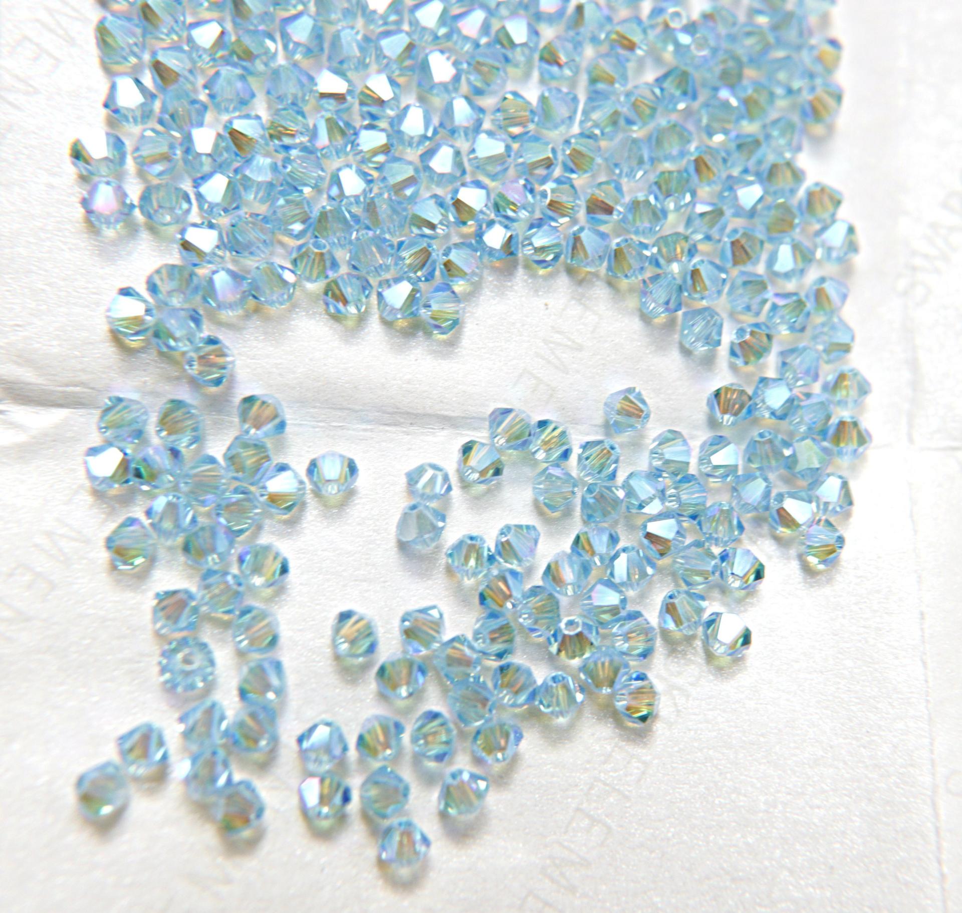 Swarovski (3/4mm) Aquamarine AB 2X FC Bicones Beads Rainbow 36/72/144/432/720 Pieces (202), embellishments couture, jewelry making
